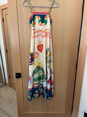 Mystical Abstract Maxi Slip Dress with Heart and Dragon Motif size small